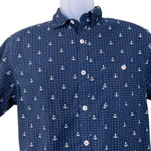 Denim & Flower Ricky Singh Slim Fit Anchor Print SS Button Front Shirt Med